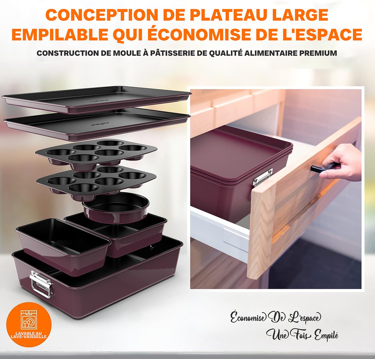 NutriChef Ensemble de Moules à Pâtisserie Antiadhésifs Empilables en 8 Pièces - Ensemble de Plaques de Cuisson Sans PFOA, PFOS, PTFE avec Revêtement Antiadhésif- Kit de Pâtisserie (Prune)