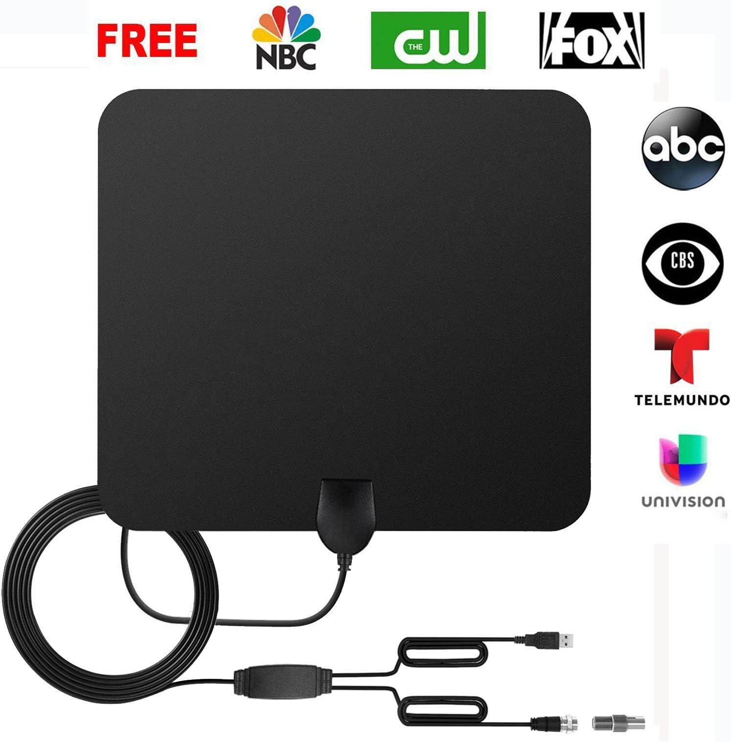 Digital TV Antenna Indoor, Amplified Antenna 50 Mile Range with Detachable Amplifier Signal Booster, Upgraded Version-10ft Coax Cable Better Reception