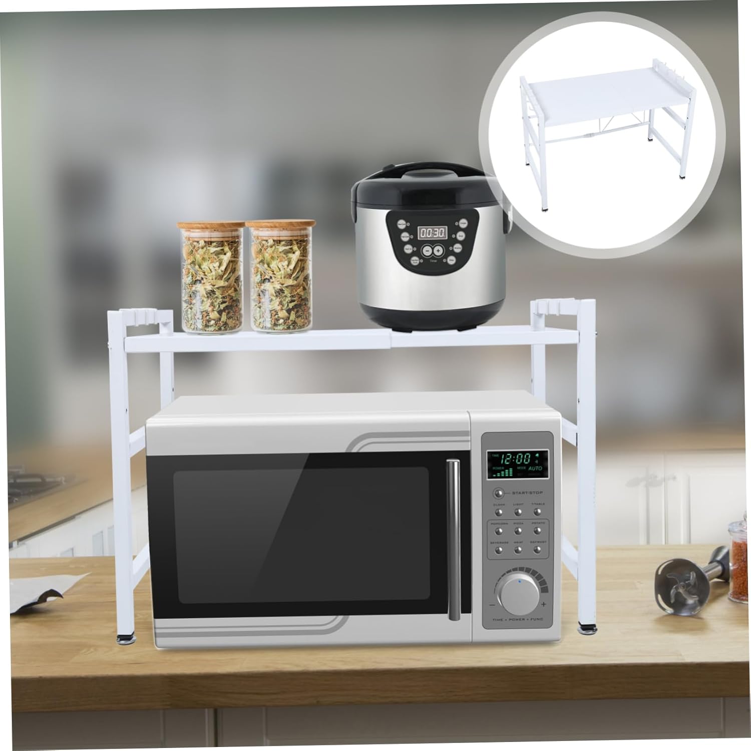 Cabilock Multi-Functional Retractable Microwave Stand Storage Rack Desktop Shelf for Kitchen and Bathroom Heavy Duty Kitchenware Storage Holder