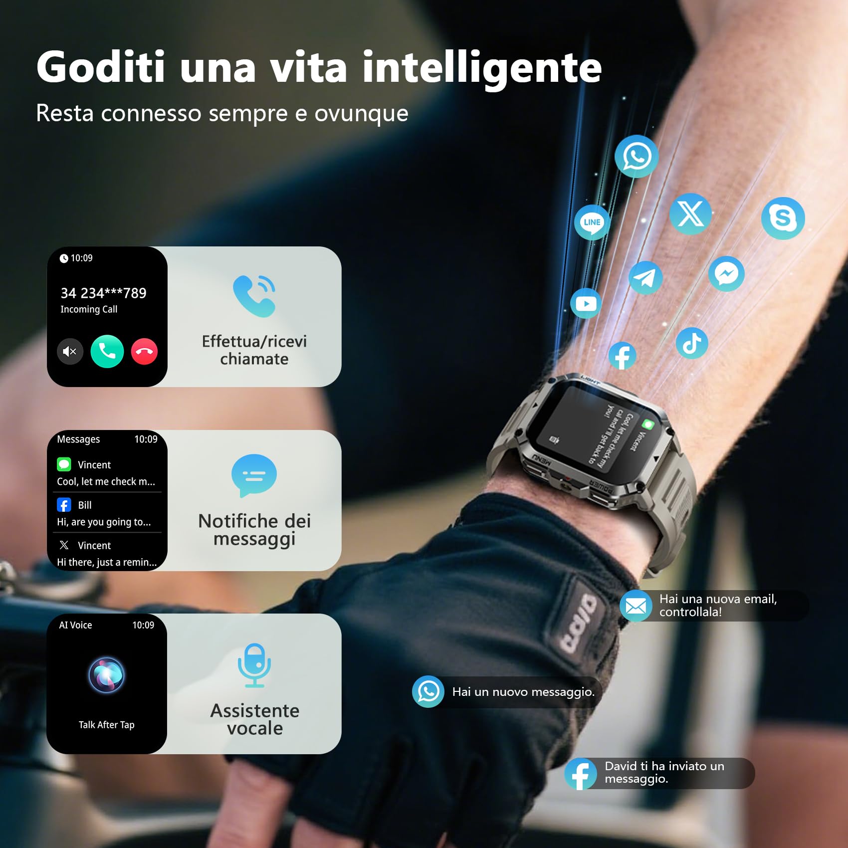 Blackview Smartwatch Uomo, 2.01" Smartwatch Militare Uomo Fitness con Chiamate Bluetooth Orologio Intelligente 115+ Modalità Sportive/900 mAh/Sonno/Cardiofrequenzimetro/Torcia/Bussola per Android IOS