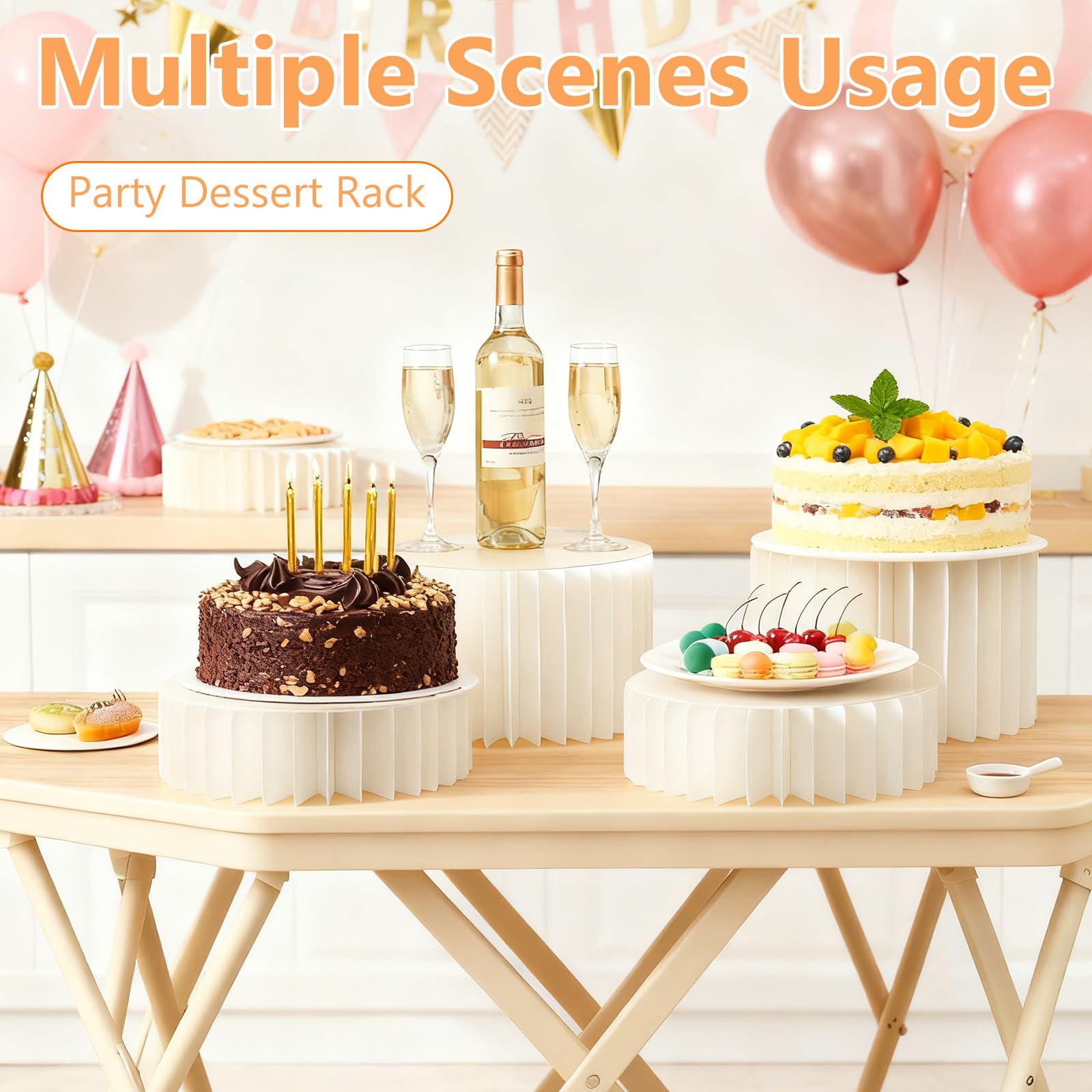 Lot de 6 Presentoir Aperitif Buffet Pliable, Presentoir Gateau avec 6 assiettes rondes en PVC, Support Gateau en Acrylique et en Carton, pour Traiteur, Dessert, Bijoux, Figurines, Bonbons, Aliments