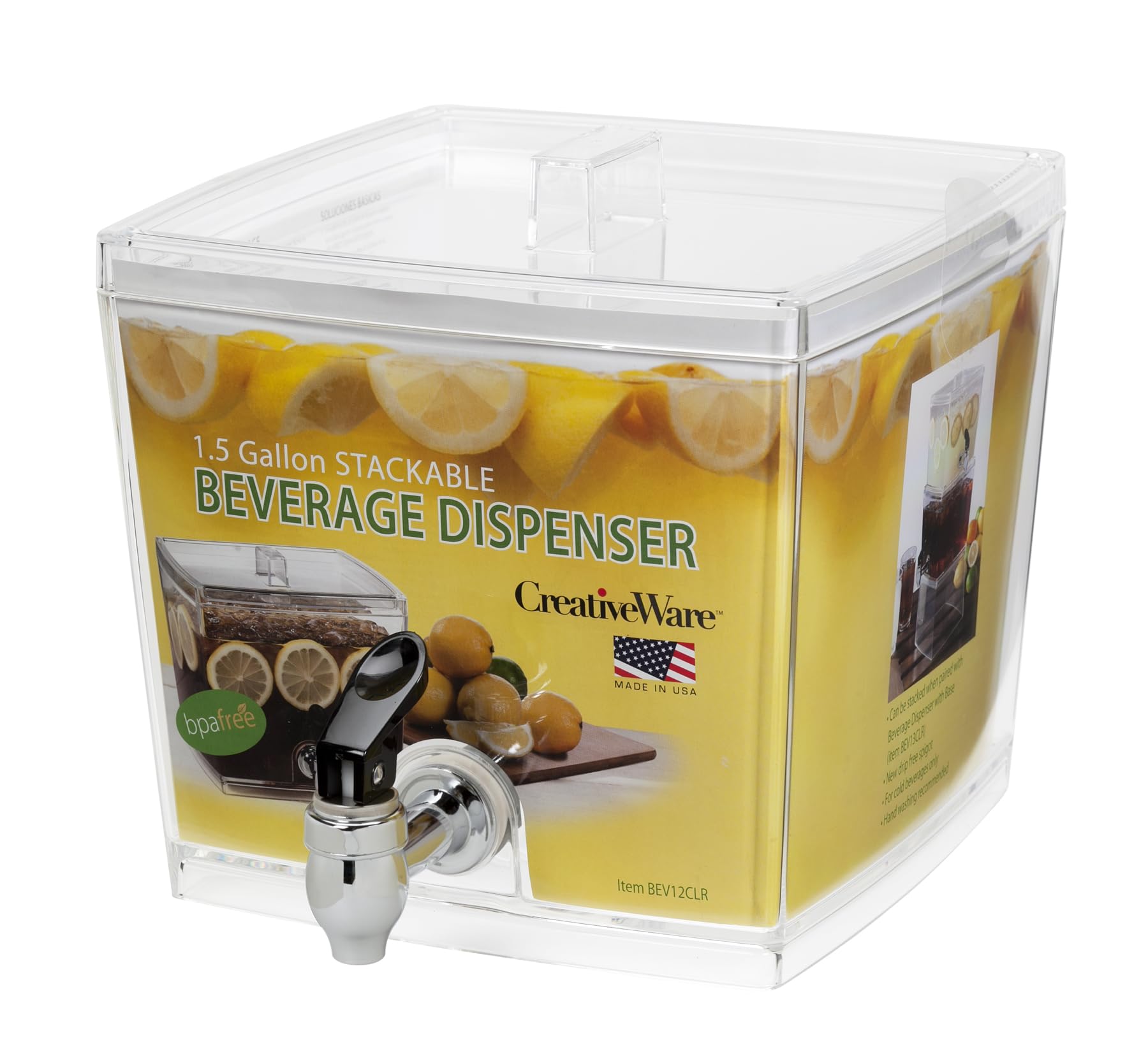 Creative Bath CreativeWare BEV12CLR Dispensador de bebidas sin funda base, 1.5 galones, 1.5 galones, transparente