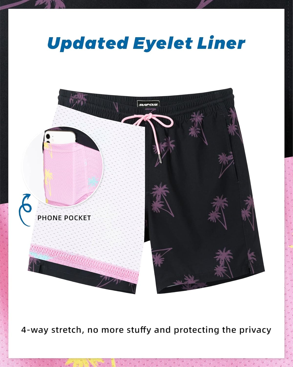 SURF CUZ Mens Swim Trunks with Compression Liner Swim Shorts 7" Swimming Trunks Stretch 7 Inch Swim Suits Quick Dry - Image 3