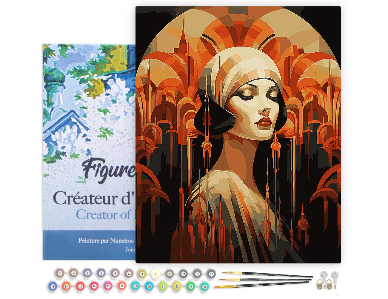 Figured'Art Malen Nach Zahlen Erwachsene Mit Rahmen Art-Deco-Frau - Paint by Numbers Basteln DIY Bastelset 40x50cm - Leinwand gespannt auf Holzrahmen