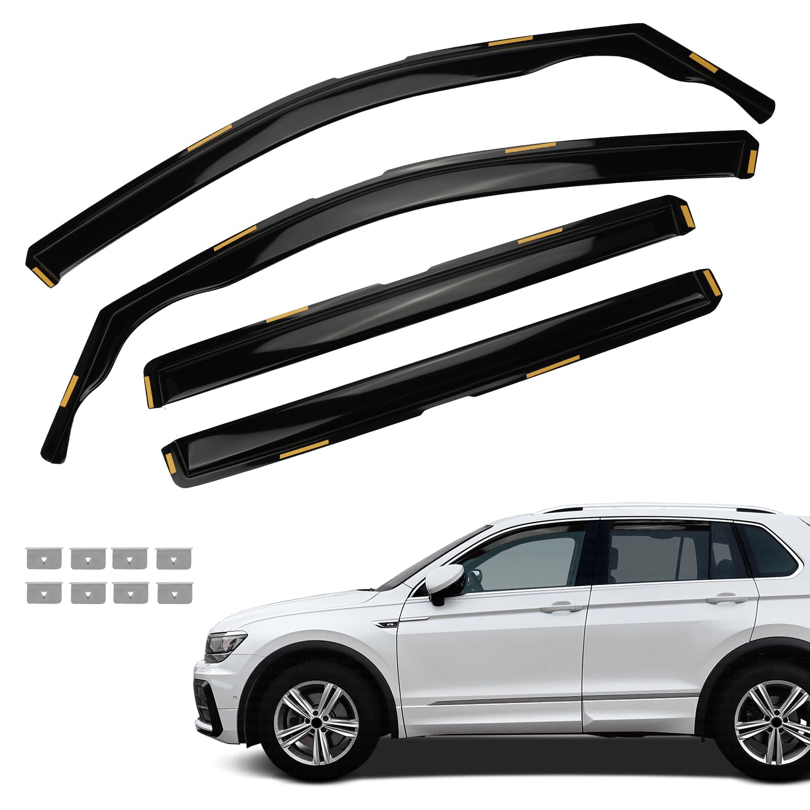 Déflecteur de Vent Déflecteur de Pluie Compatible avec VW Tiguan Mk2 2016-2024 Déflecteurs de Pluie Vitres Latérales avec Clip Fixe - 4 Pièces