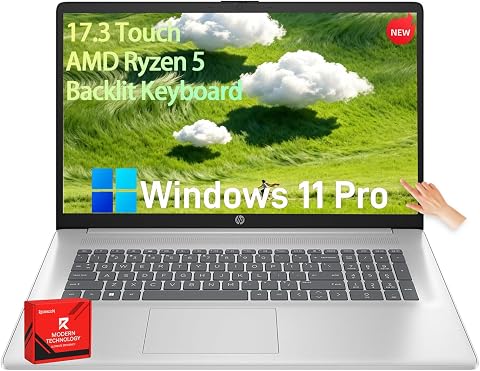 HP 17.3-inch Touchscreen Business Laptop with AMD Ryzen 5, 16GB RAM, 256GB SSD, Win11 Pro