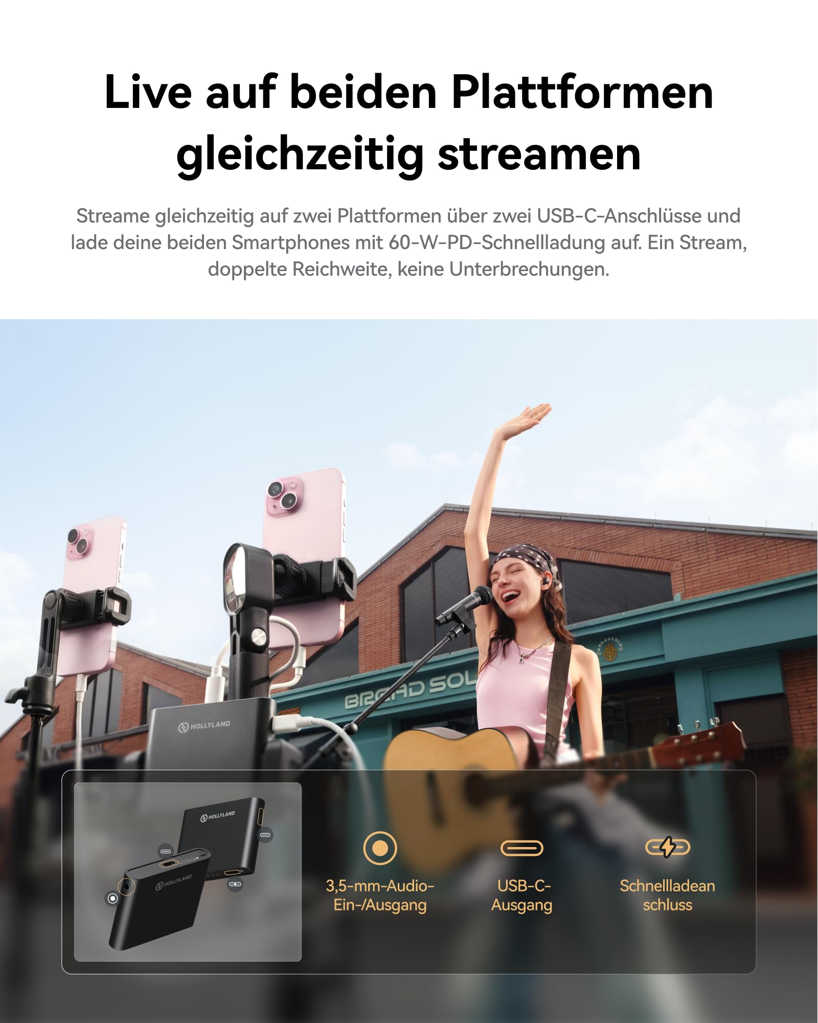 Hollyland MELO P1 Combo: All-in-One Funkmikrofon-System mit Mixer, Monitor-Kopfhörer, KI-Rauschunterdrückung, 100+ Presets & 9 Studio-Effekten für Live-Streaming, Gesangsaufnahmen & Podcasts