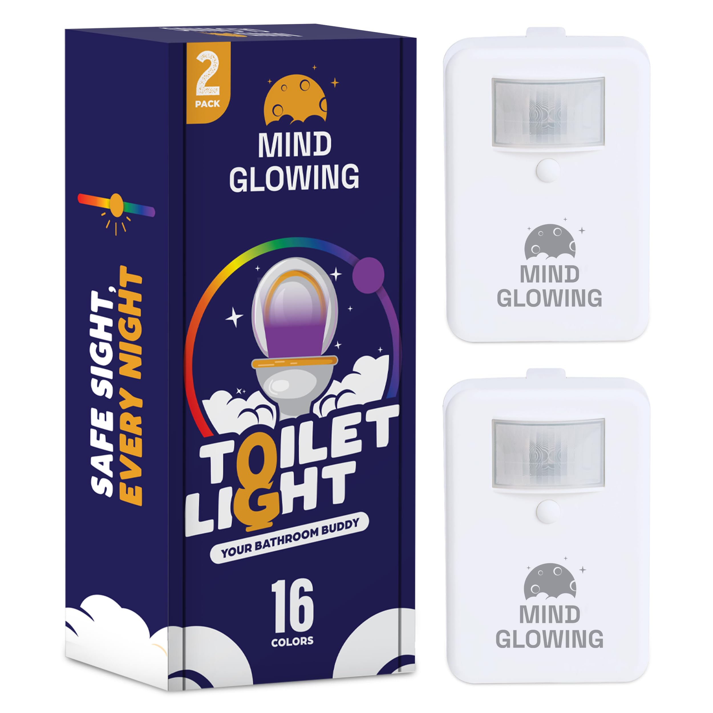 Mind-Glowing Toilet Light with Motion Sensor - Toilet Bowl Night Light with Color Changing LED, Dimmer - Funny Gag Gift for Men, Women, Dad, Mom - Kids Bathroom Accessories for Potty Training (2 Pack)