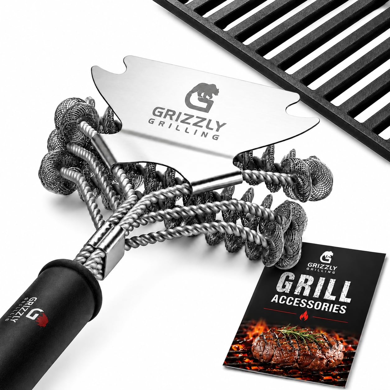 Grill Brush and Scraper Bristle Free, 10" BBQ Brush Grill Cleaner with Stainless Steel Coil Design, Heavy Duty Grill Grate Scrubber for Gas, Charcoal, Pellet, Smoker & Outdoor Barbecue Grills