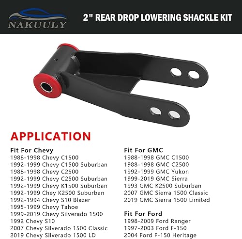Miniatura 2 de Nakuuly Kit de suspensión de grillete trasero de 2 pulgadas compatible con Chevy y GMC C1500/C2500 1988-2019 Silverado Sierra 1500 1988-2019