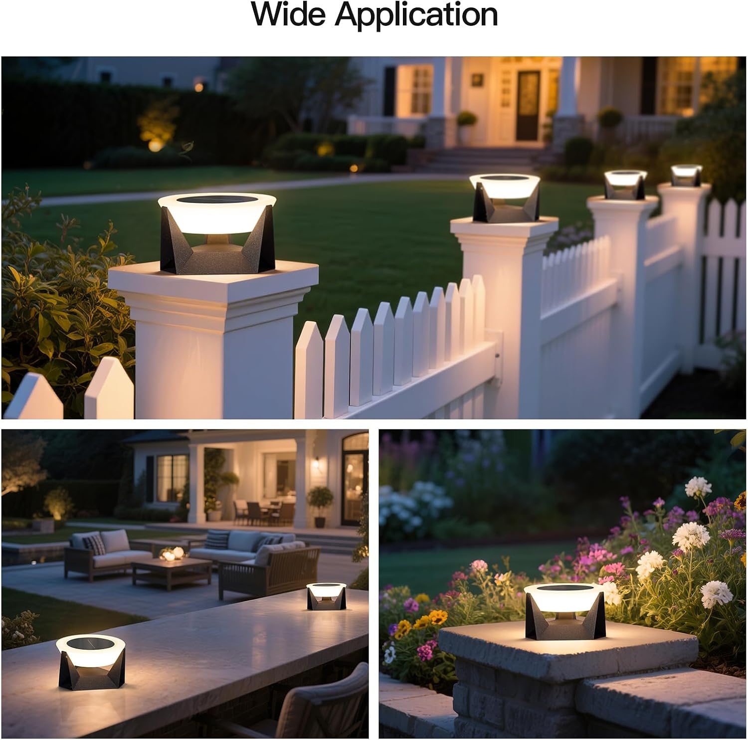 MVBT Solar Post Lights, 7.1" Outdoor Pillar Light Solar Powered, Waterproof Column Lights, 3000K LED Modern Fence Deck Cap Lamp, Dusk to Dawn Lighting for Outside Patio Yard Garden Table Illumination