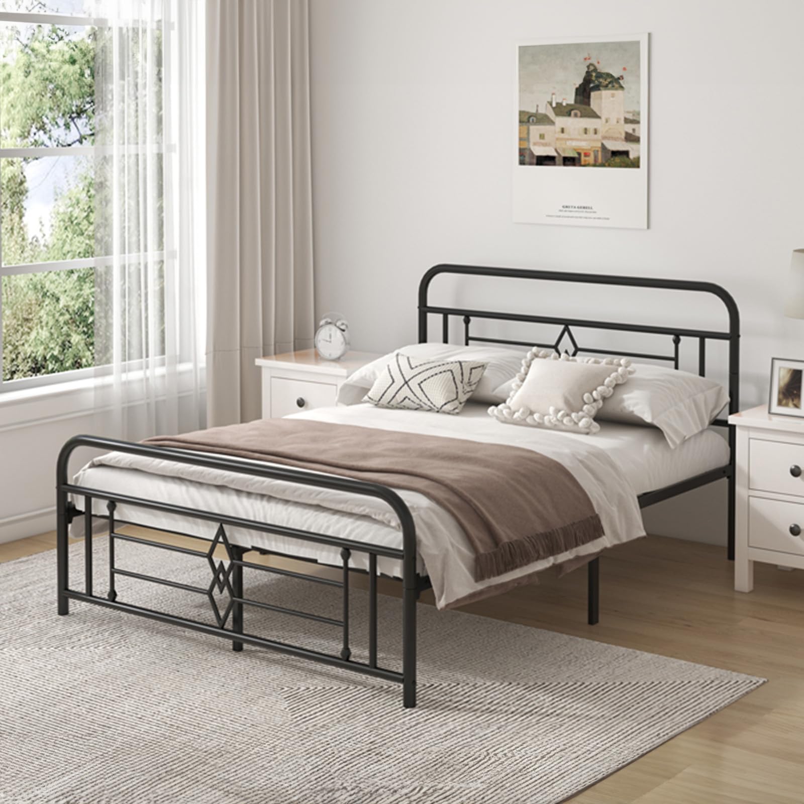 yoyomax12.5'' Queen Bed Frames Metal Platform Bed with Headboard & Footboard, Strong Steel Slats Support, Under Bed Storage, No Box Spring Needed, Easy Assembly, Queen Size, Black