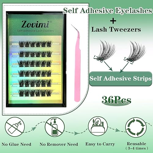 Miniatura 2 de Pestañas individuales autoadhesivas, 36 unidades, sin pegamento, volumen de 0.39 a 0.55 pulgadas, longitud mixta, extensiones de pestañas naturales,
