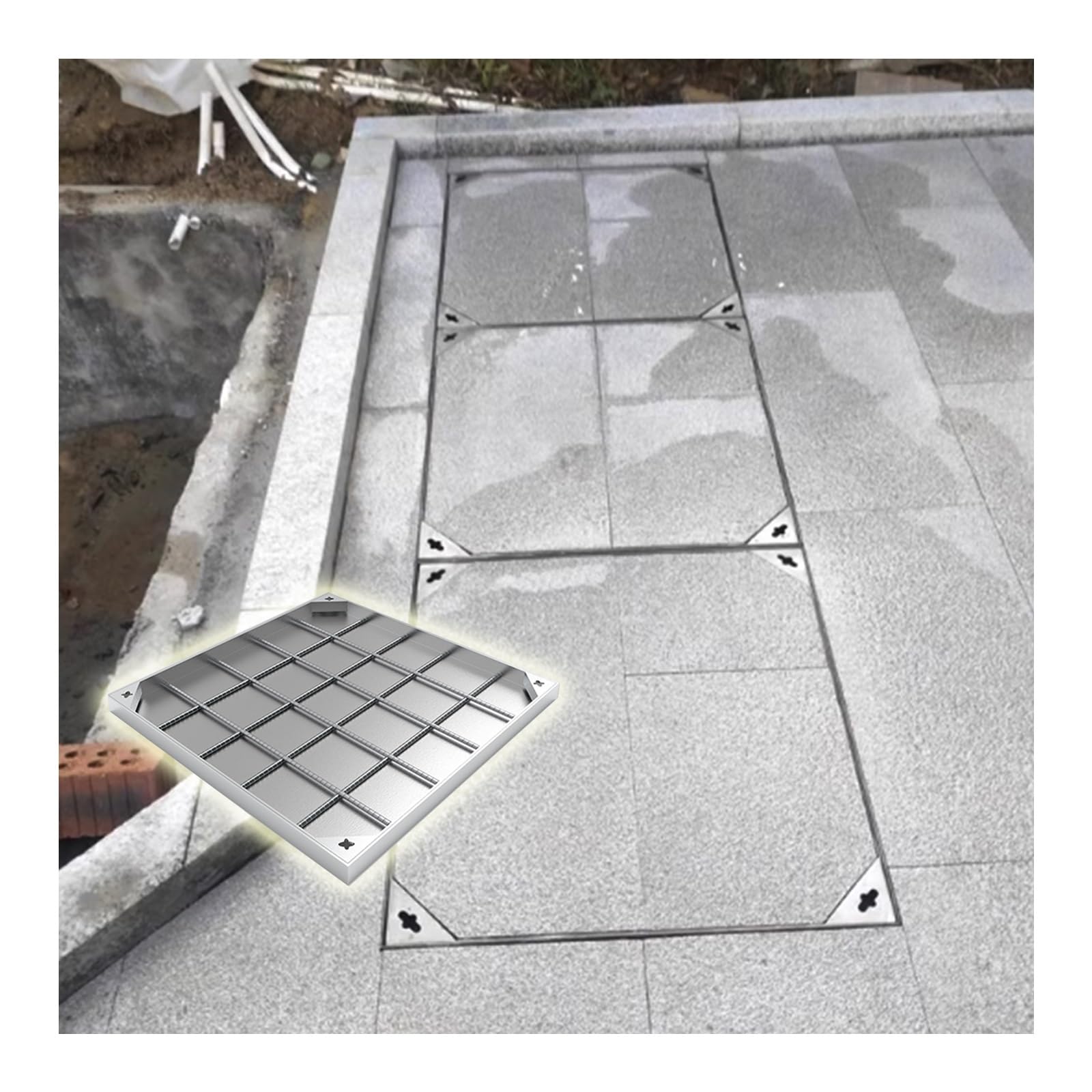 Couvercle d'inspection invisible 50x50 cm pour une terrasse moderne et sans fausse note