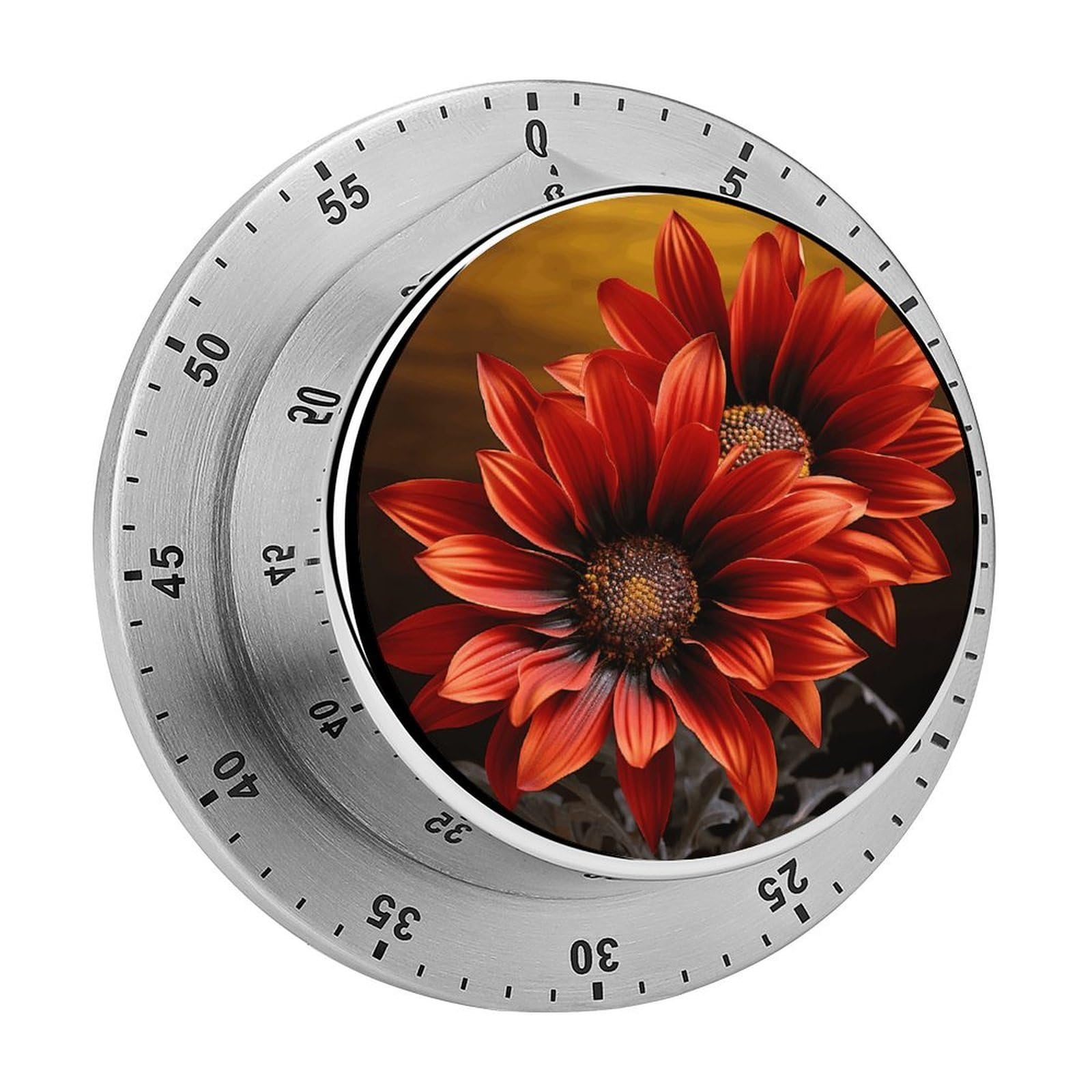 Red Sunflower Kitchen Timer Chef Cooking Timers Clock with Loud Alarm Exquisite Stainless Steel Mechanical