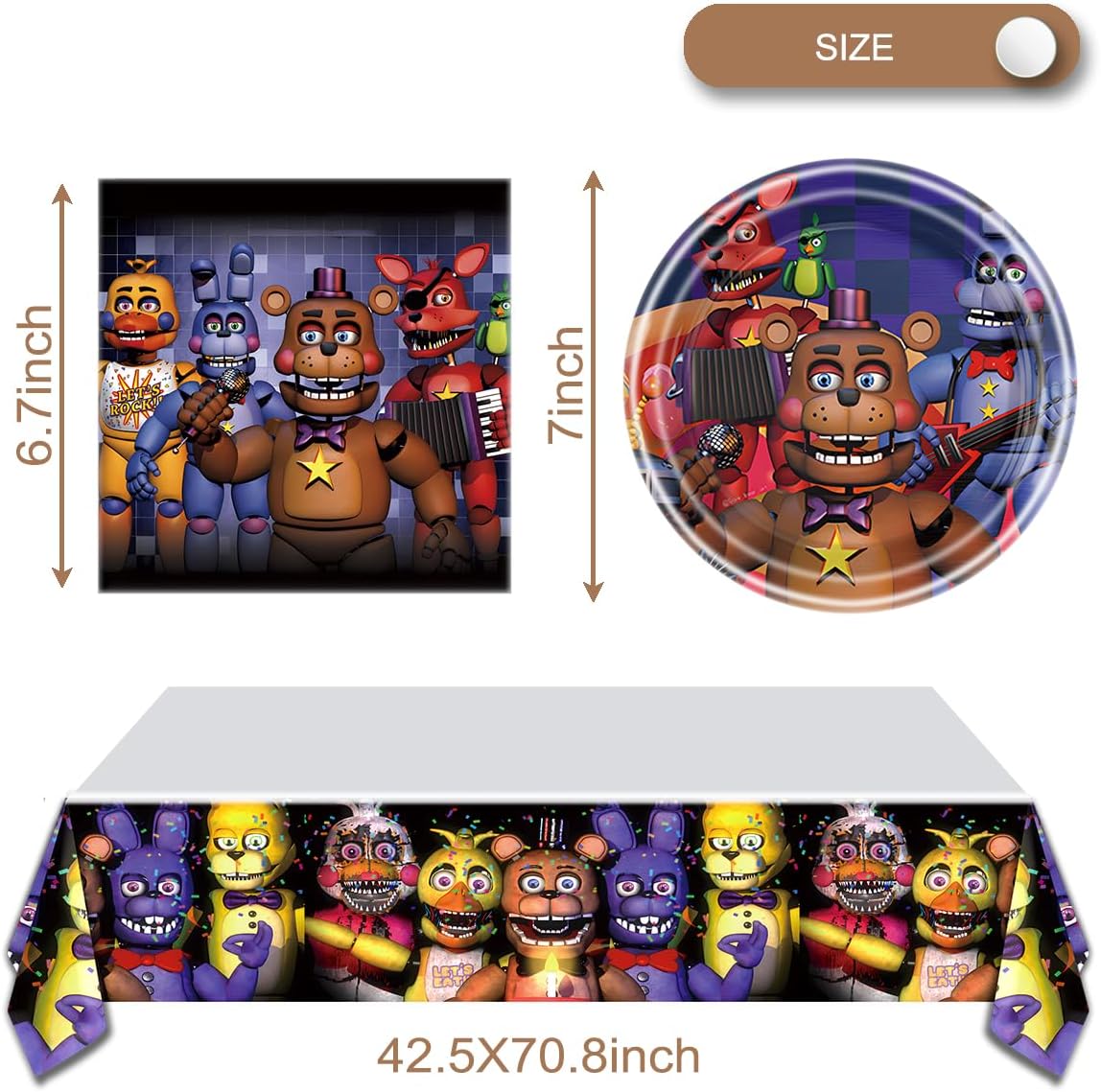 41pcs Birthday Party Supplies For Five Nights at Freddy's, 20Plates + 20 Napkin + 1Tablecloth，Party Decorate Supplies For Five Nights at Freddy's