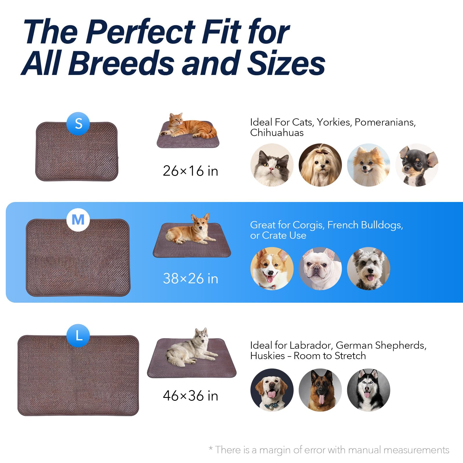 Tapis de refroidissement pour chiens de taille moyenne, 66 x 96,5 cm, tapis rafraîchissant en polyéthylène tissé, respirant, frais au toucher et résistant à la mastication, fond antidérapant
