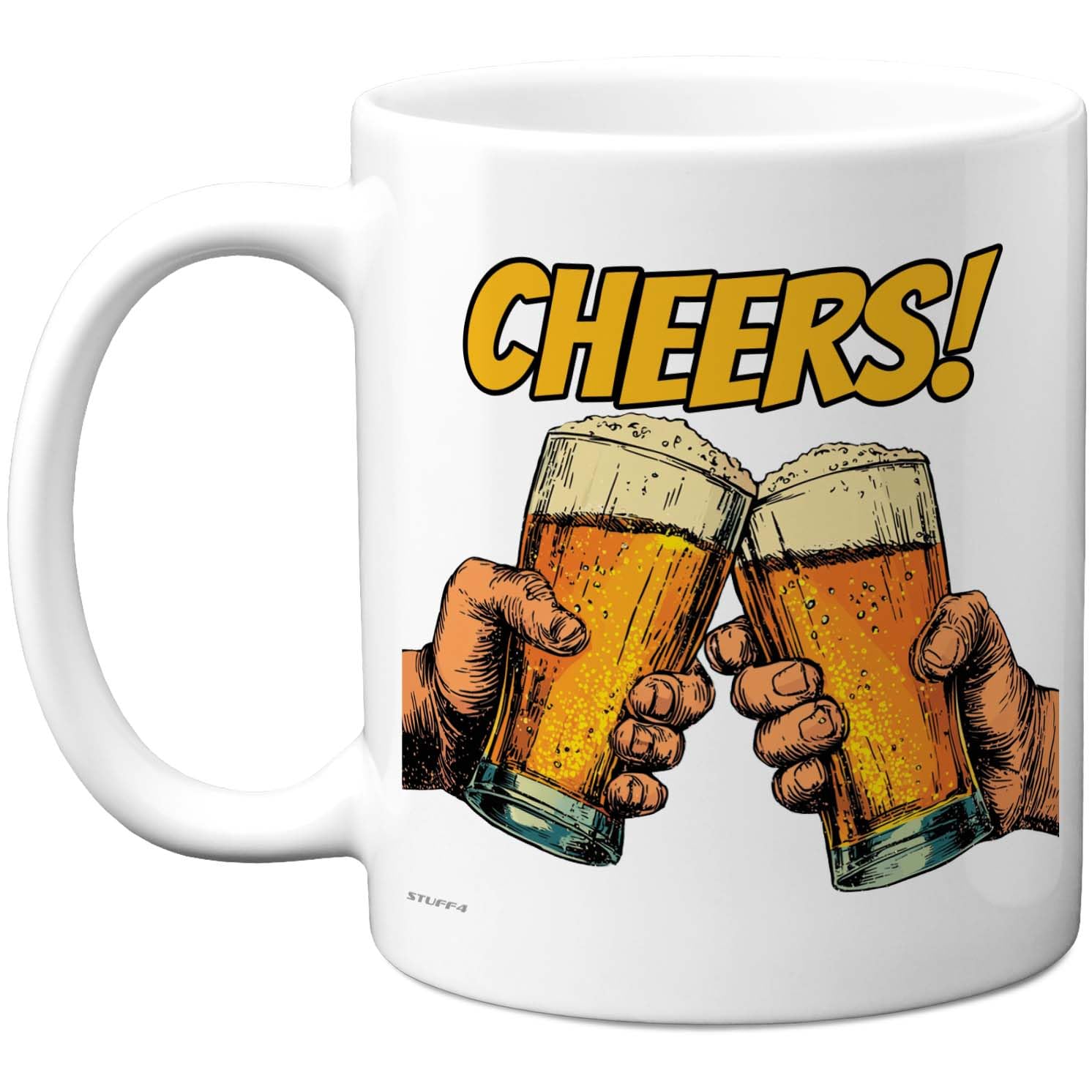 Stuff4 Celebration Cheers Mug - Clinking Beer Glasses Festive Design - Fun Party Drinkware for Friends or Colleagues - 11oz Ceramic Gloss Mug