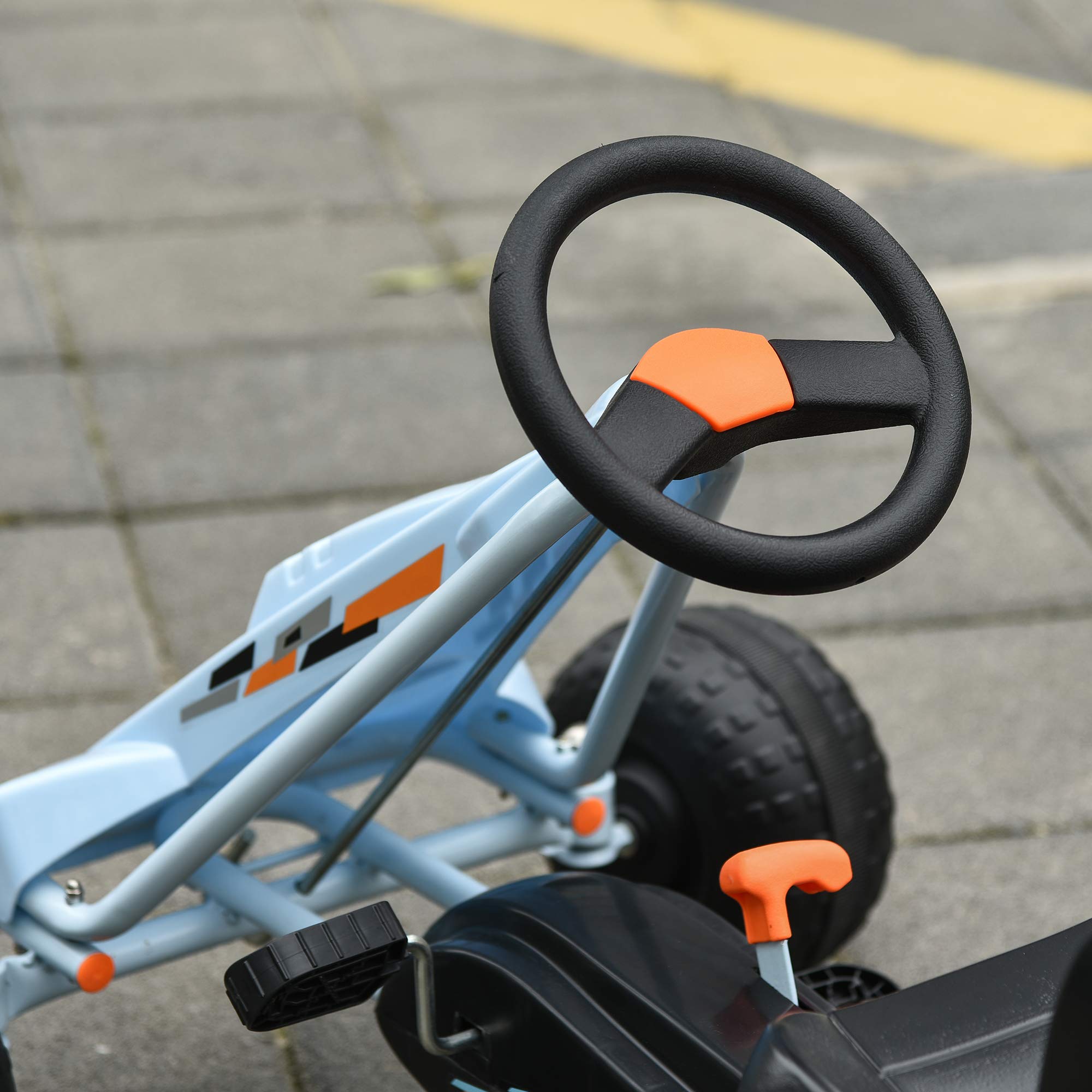 HOMCOM Gokart Tretauto mit Handbremse für Kinder ab 3 Jahren Hellblau | Verstellbarem Sitz, Pedal, Vor- und Rückwärtsgang, Kettcar, Tretfahrzeug, Kinderfahrzeug, Kinderspielzeug, Pedal-Gokart