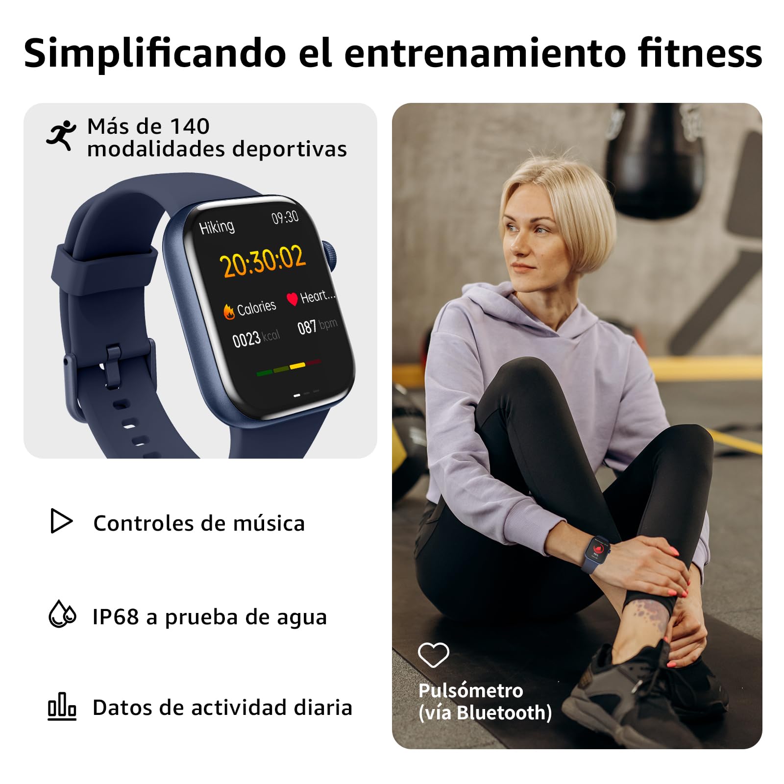 AcclaFit Reloj Inteligente Mujer Hombre, 1.85" Smartwatch con Llamadas Bluetooth, 140+ Modos Deportivos con SpO2/Pulsómetro/Monitor de Sueño/Podómetro, Impermeable IP68 para Android iOS Negro