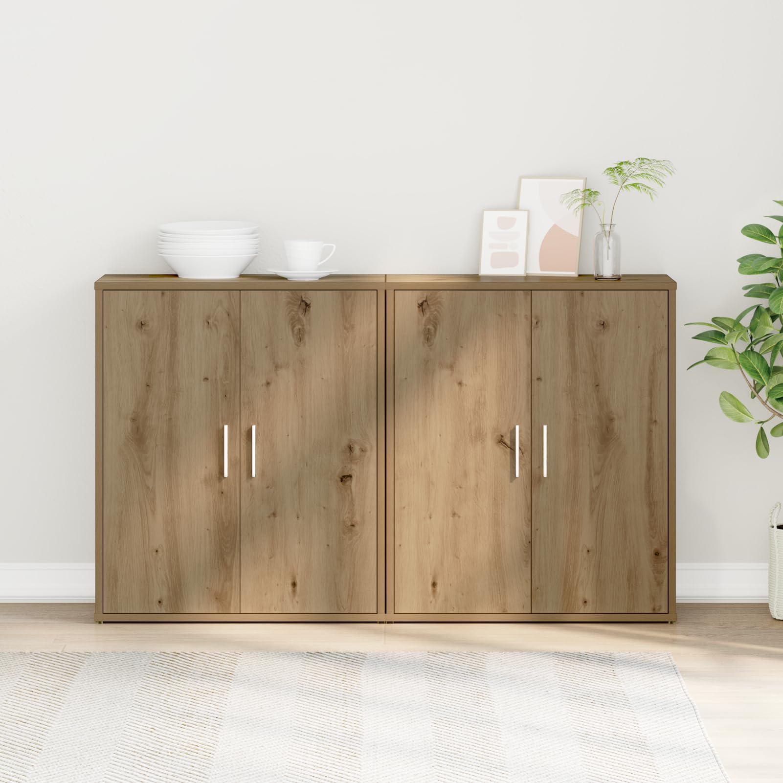 Homgoday Hochboard mit Regal mit Speicher mit Tür 2 pcs Eiche handwerklich 60 x 31 x 70 cm küchenzeilen