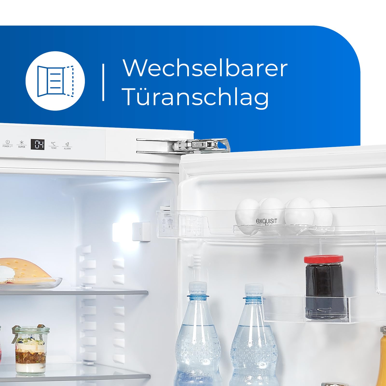 Exquisit UKS140-V-FE-010D Unterbau Kühlschrank, 138 l, Festtürmontage | Einbaukühlschrank mit digitaler LED-Anzeige, akustischem Türalarm, wechselbarem Türanschlag und hellem Innenlicht