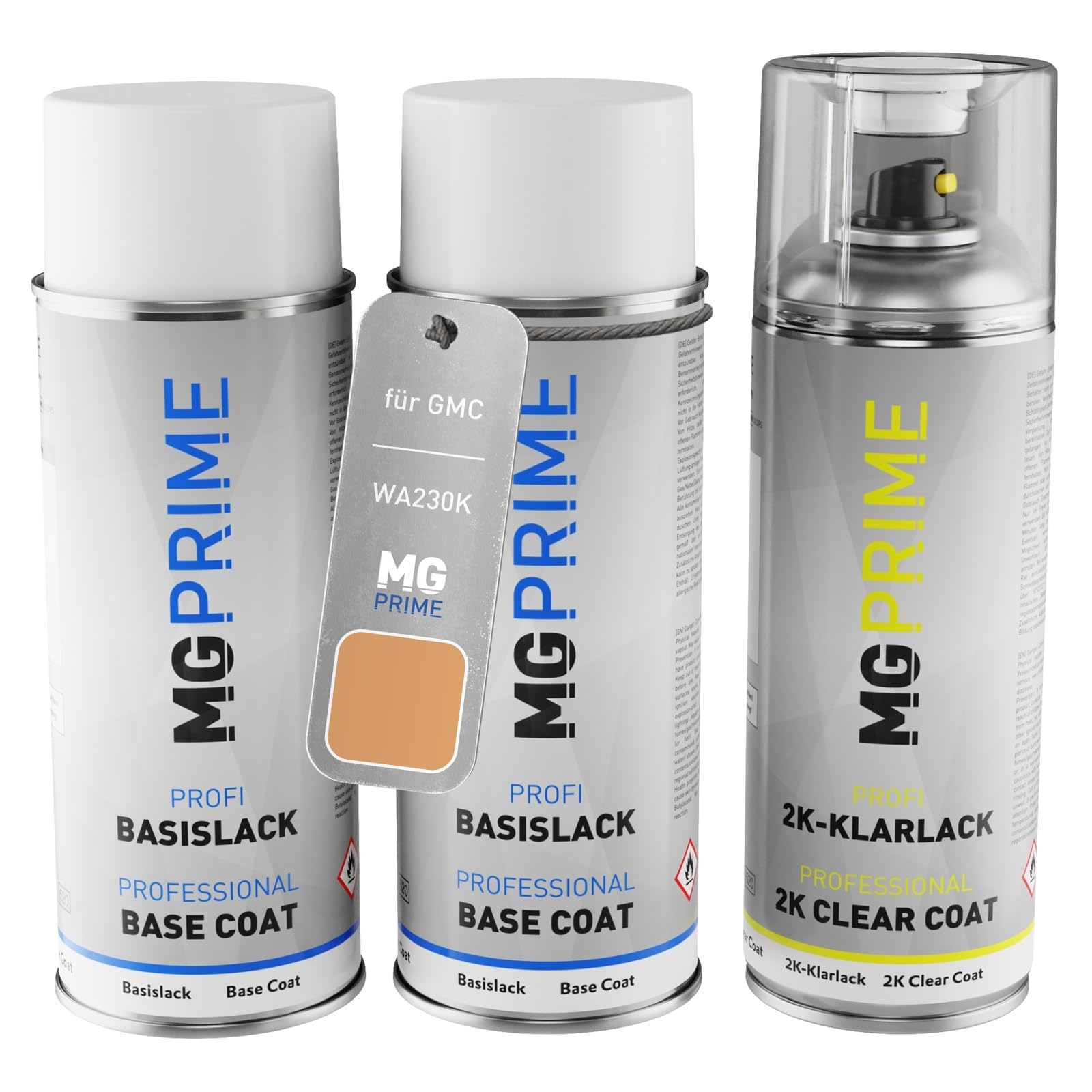 MG PRIME Vernice per auto Bombolette per GMC WA230K Papaya + trasparente 2K | Kit vernice di fondo + base + trasparente 2K, bombolette spray 400ml