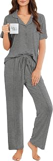 Ekouaer Pajamas for Women Set Button Up Short Sleeve Pjs Sets With Pockets | Soft Womens Sleepwear,V Neck,Notch Collar,2 Piece Classic Loungewear With Long Pant for Sleep,Lounge,Fall