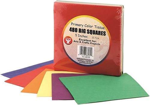 Hygloss Tissue Paper Squares - Great for Arts & Crafts, DIY Projects, Classroom Activities and More - Pre-Cut, 5 Inches - 80 Each of 6 Assorted Primary Colors - 480 Pieces