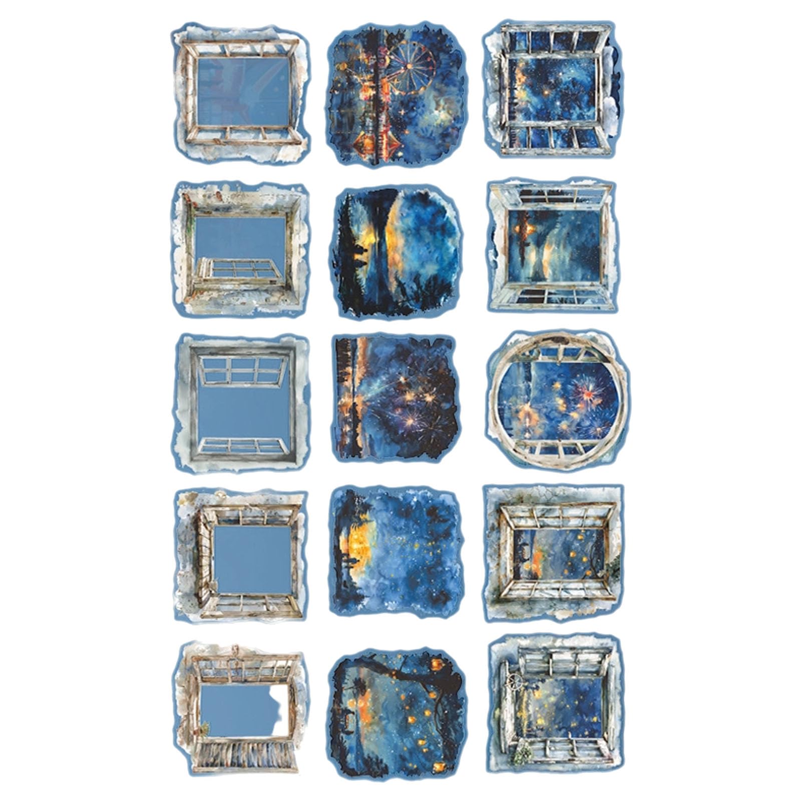 YROHGKPN Multiple Scene Pane Plan Gluey Transfers 15 Panes for Handicrafts Journals Home Deck Applications Sight From the Pane PET Transfers