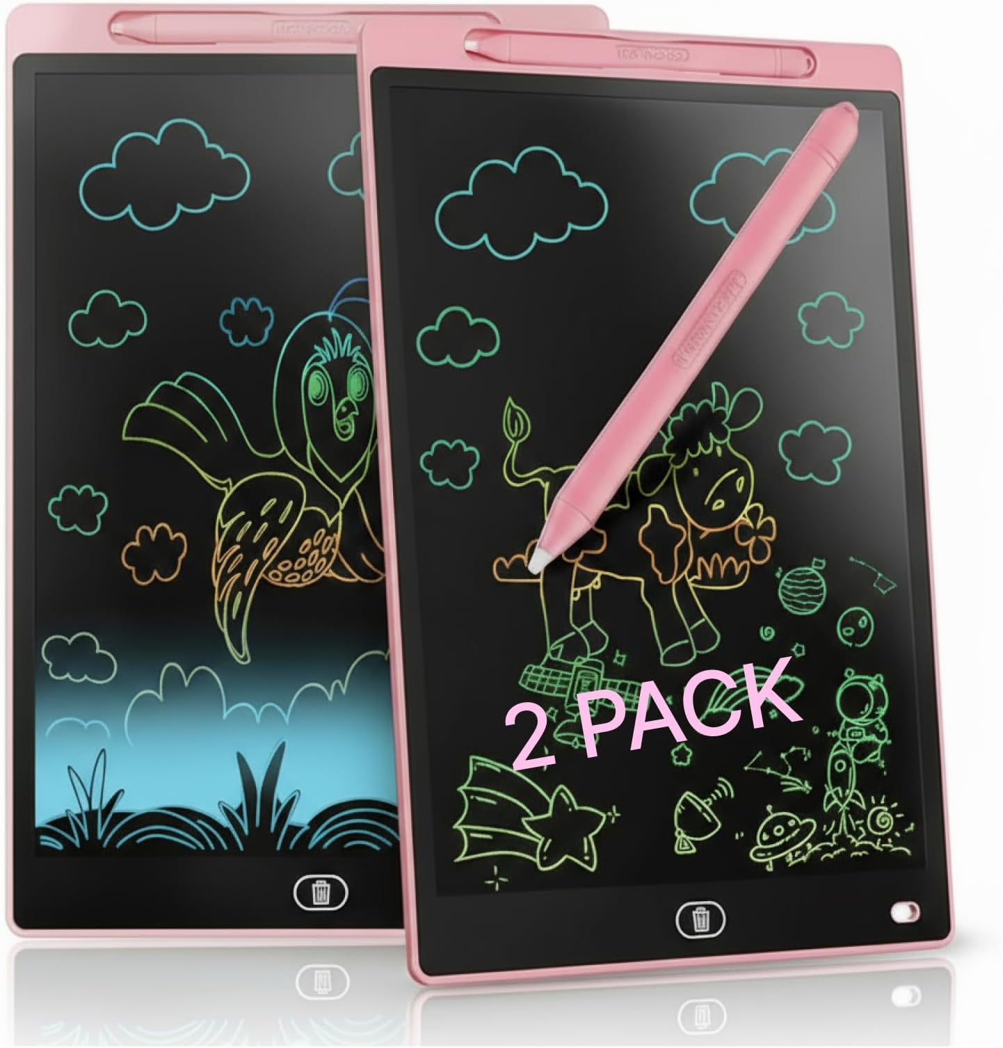 "2 Pack" LCD Writing Tablet 8.5 Inch, Digital Writing Pads, Colour Screen, Graffiti Board, Drawing Writing Tablet (Pink and blue available) (2 Pink)