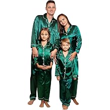 Christmas Pajamas for Family Solid Color Silk Xmas Pjs Matching Sets Long Sleeve Shirts Pants Casual Cozy Loungewear