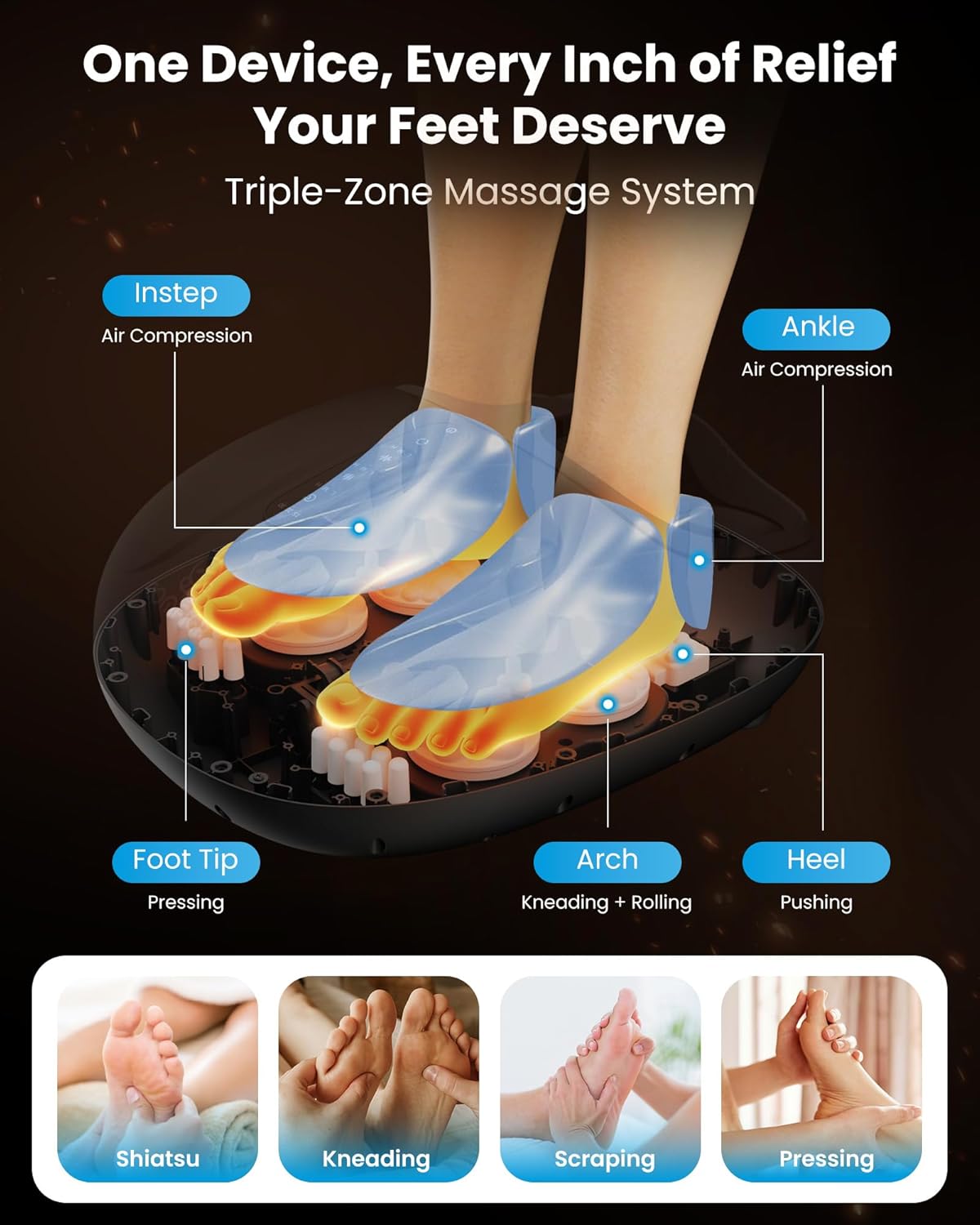 COMFIER Shiatsu Foot Massager with Heat,Compression, Kneading & Rolling, Electric Feet Massager for Plantar Fasciitis Neuropathy Warmer,Size Up to 15" - Image 4