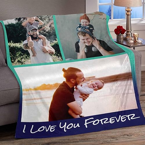 Miniatura 3 de YESCUSTOM Manta personalizada para el día del padre con fotos y texto, manta de collage de texto, regalos personalizados para papá de hija, hijo,