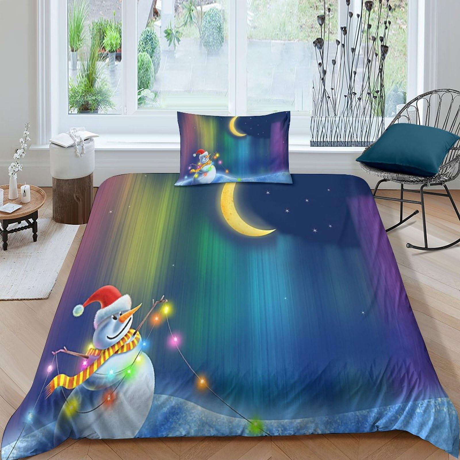Juego de funda nórdica de Navidad con estampado de muñeco de nieve 135x200