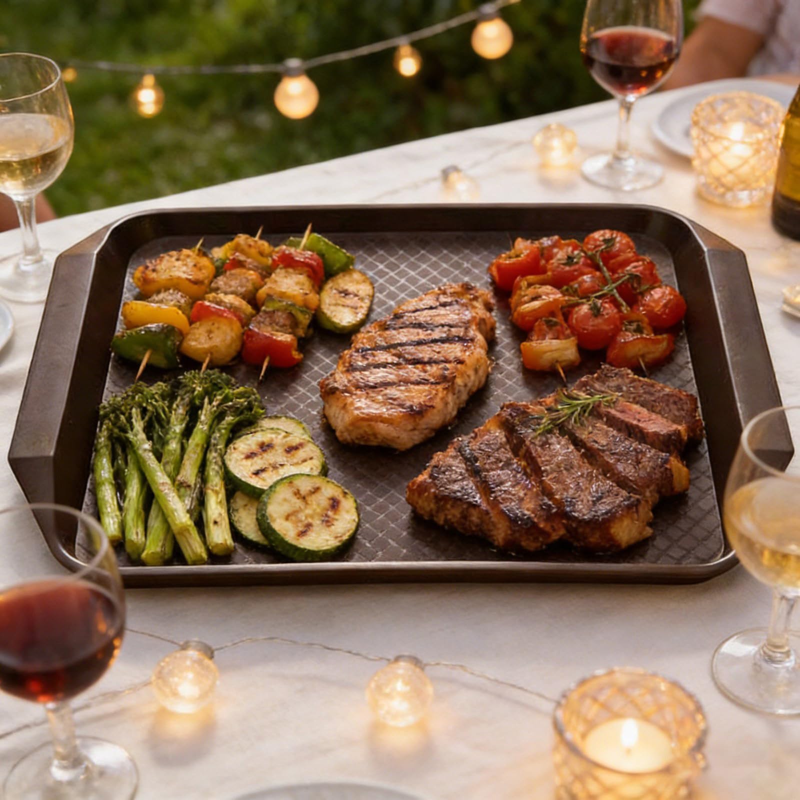 Confezione da 4 vassoi da portata per barbecue e picnic, realizzati in melamina antiscivolo e facili da trasportare e da pulire