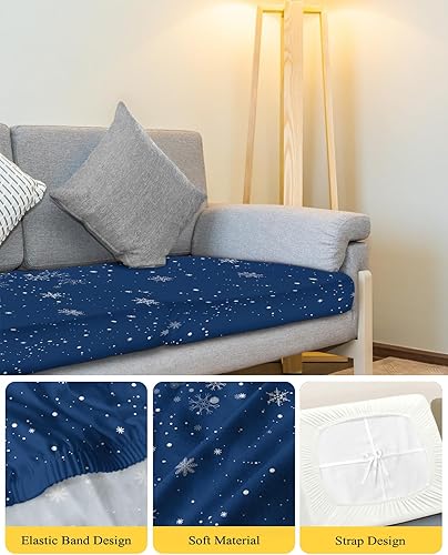 Miniatura 4 de Wowouhiya Navy Blue Christmas Snowflake Couch Cushion Covers, Stretch Sofa Cover with Elastic Bottom, Winter Snowflake Xmas Sofa Slipcovers