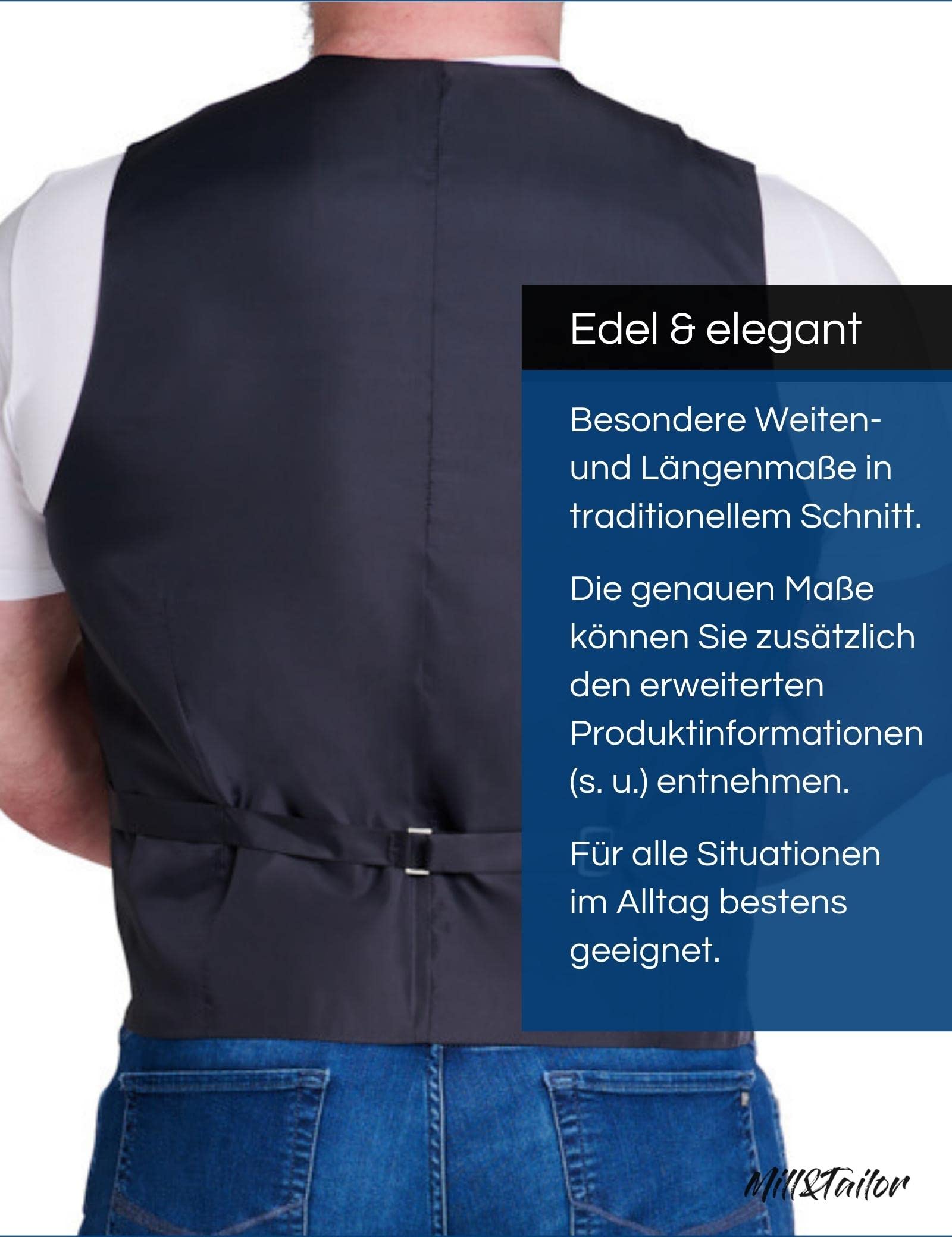 Mill&Tailor Weste Herren schwarz I Schicke Anzug-Weste I Modern & Sportlich I Bequeme Herren-Weste für Freizeit, Hochzeit & Business I edles Herren Anzug-Jackett aus Polyester