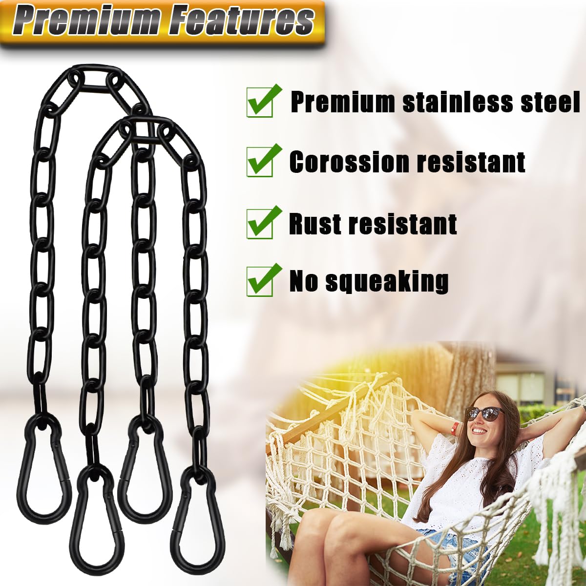 Catena da appendere per sacchi da boxe, 116 cm, catena da appendere resistente, capacità 299,4 kg, estensore per catena per amaca, kit da appendere con 2 moschettoni per sacchi da boxe, sedie a