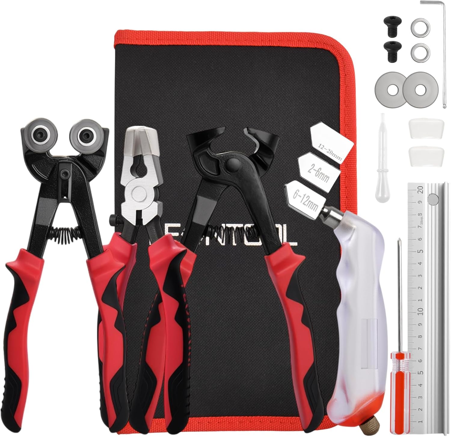 10-Piece Glass Cutting Tool Set, Wheeled Mosaic Nipper, Glass Running Pliers with Curved Jaws, Ceramic Tile Nipper, Glasses Cutter Kit for Stained Glasses, Tiles, Mosaic, Mirrors Cutting