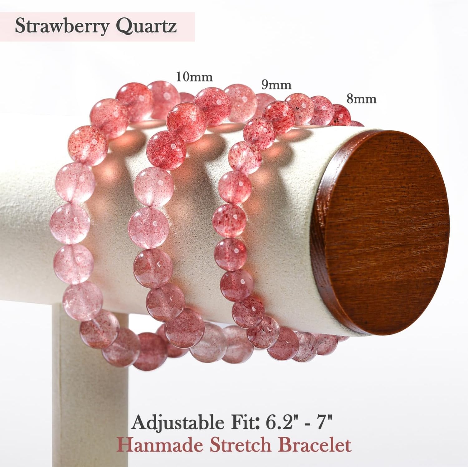 Natural Gemstones Stretch Bracelets Strawberry Quartz Bracelet for Women Lucky Energy Protection Gifts, Gradient Pink - Image 3