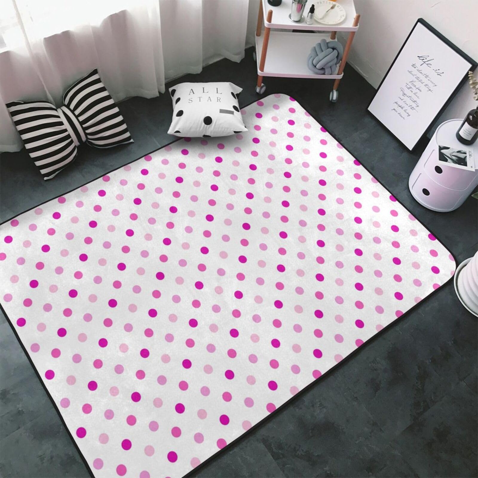Tapis décoratif pour salon rose vif à pois 152,4 x 99,1 cm