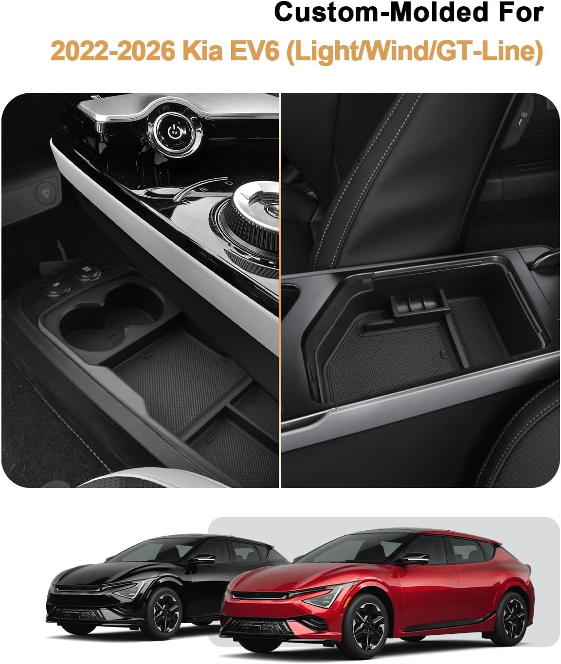ECOZEN Center Console Organizer Set For 2022-2026 Kia EV6-2 Pcs Armrest Box Storage Tray + Lower Center Console Organizer Tray For Kia EV6 2022-2026(Light/Wind/GT-Line) Accessories - Premium ABS