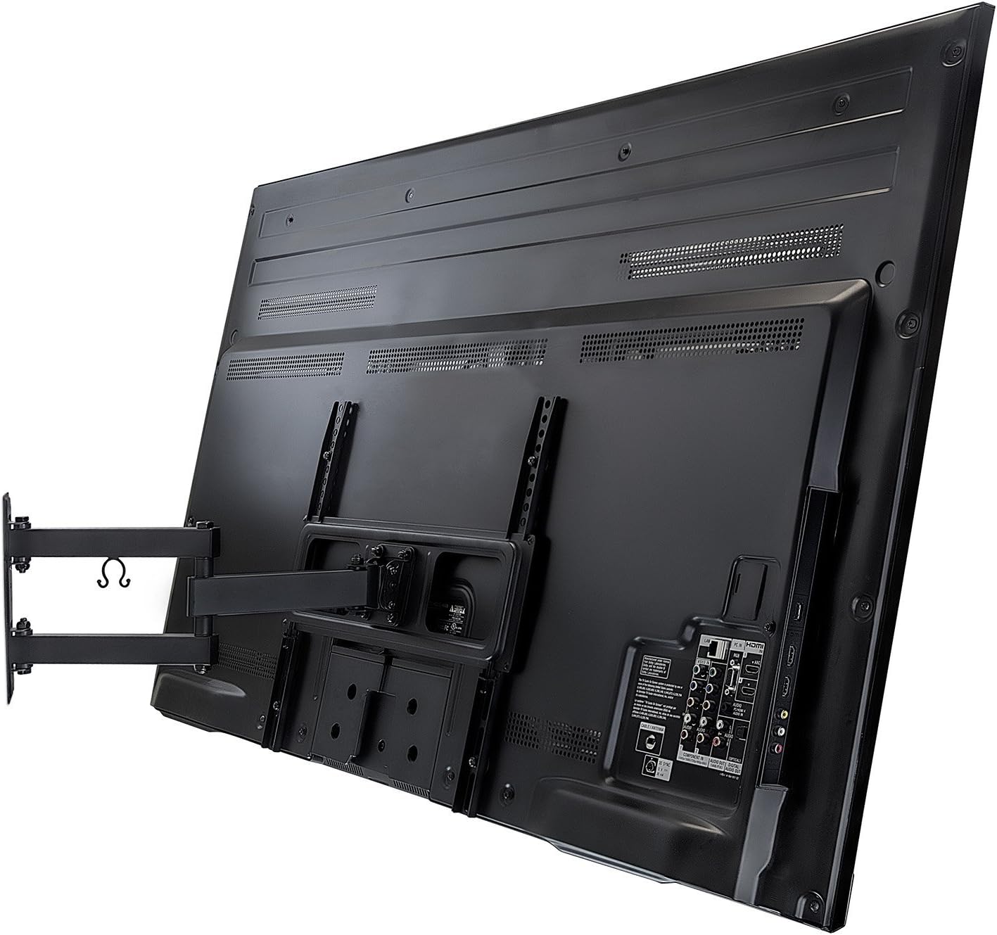 Back of a television with mounting brackets installed