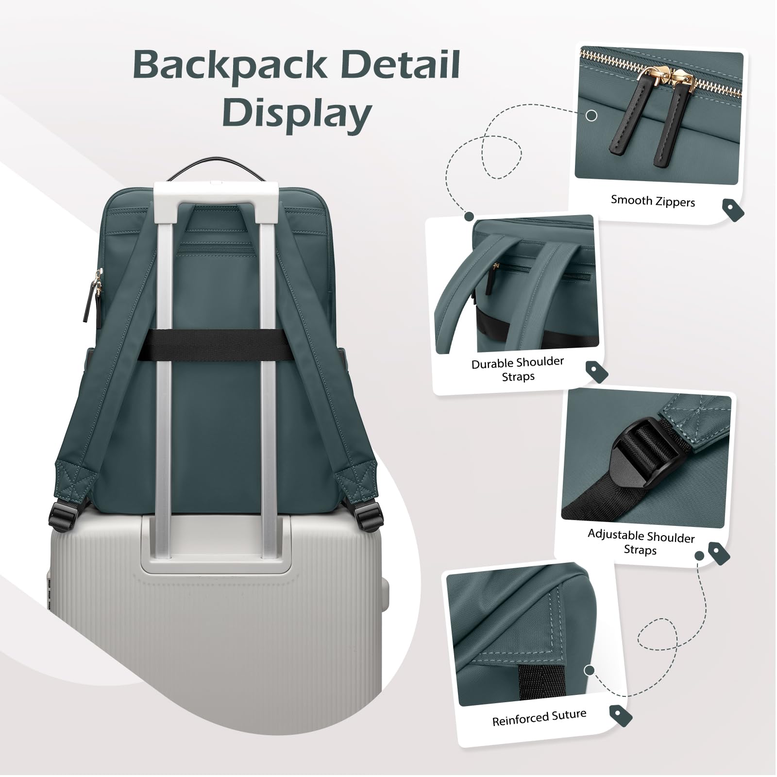 Sac à Dos Ordinateur Portable 15,6 Pouces Voyage Travail École Vert Foncé