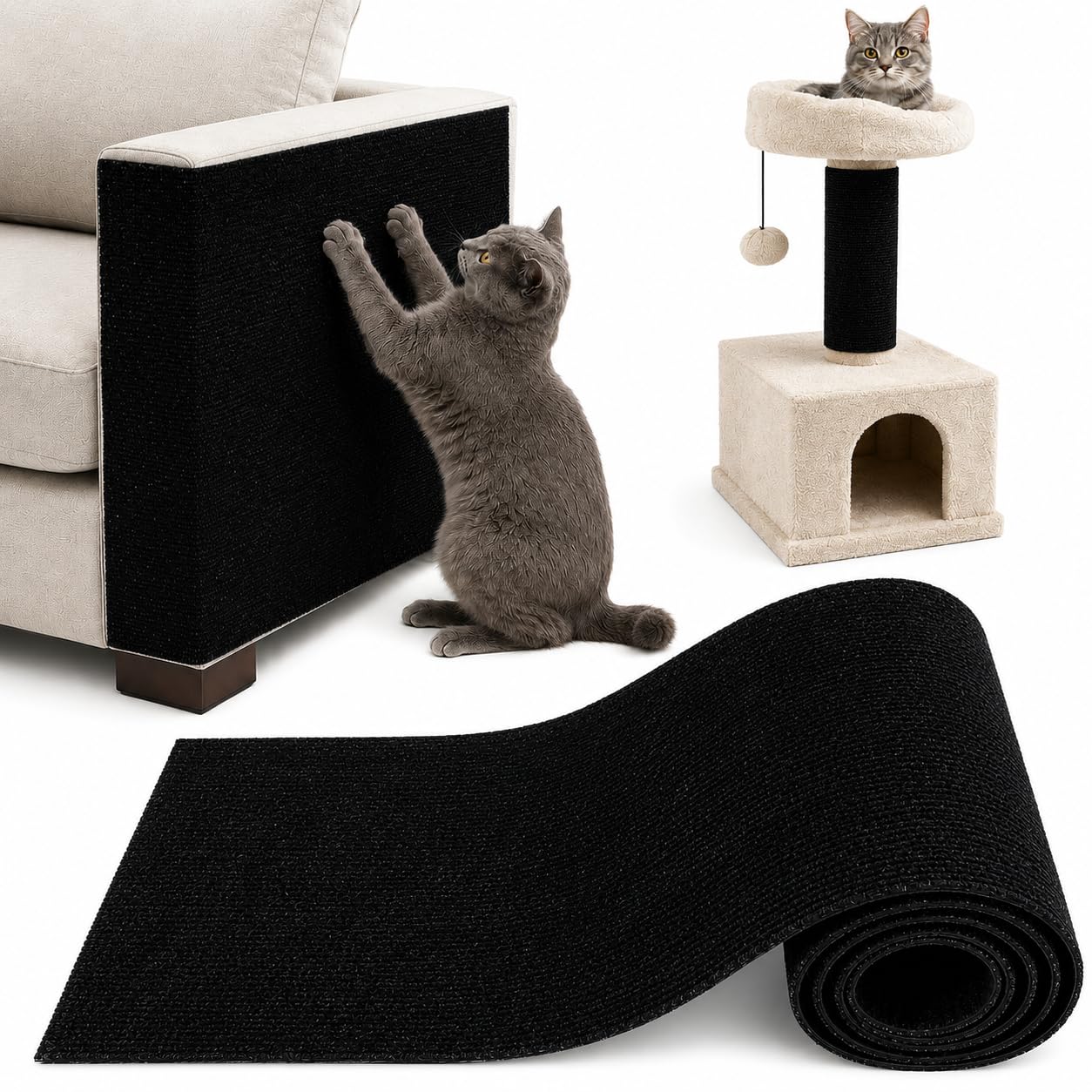 Griffoir chat canapé protection anti griffe sisal noir 200x40