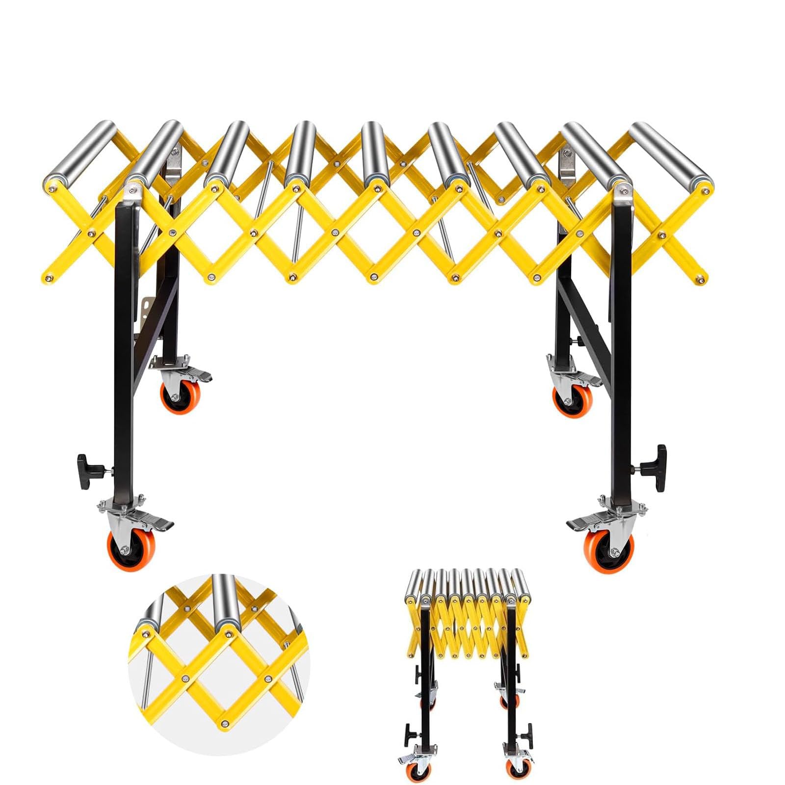 1000LBS Adjustable Roller Conveyor, 25" Wide Expandable Conveyor Table with Stainless Steel Rollers, Height 30"-50", Flexible Conveyor System with Locking Casters for Warehouse,Woodworking Use