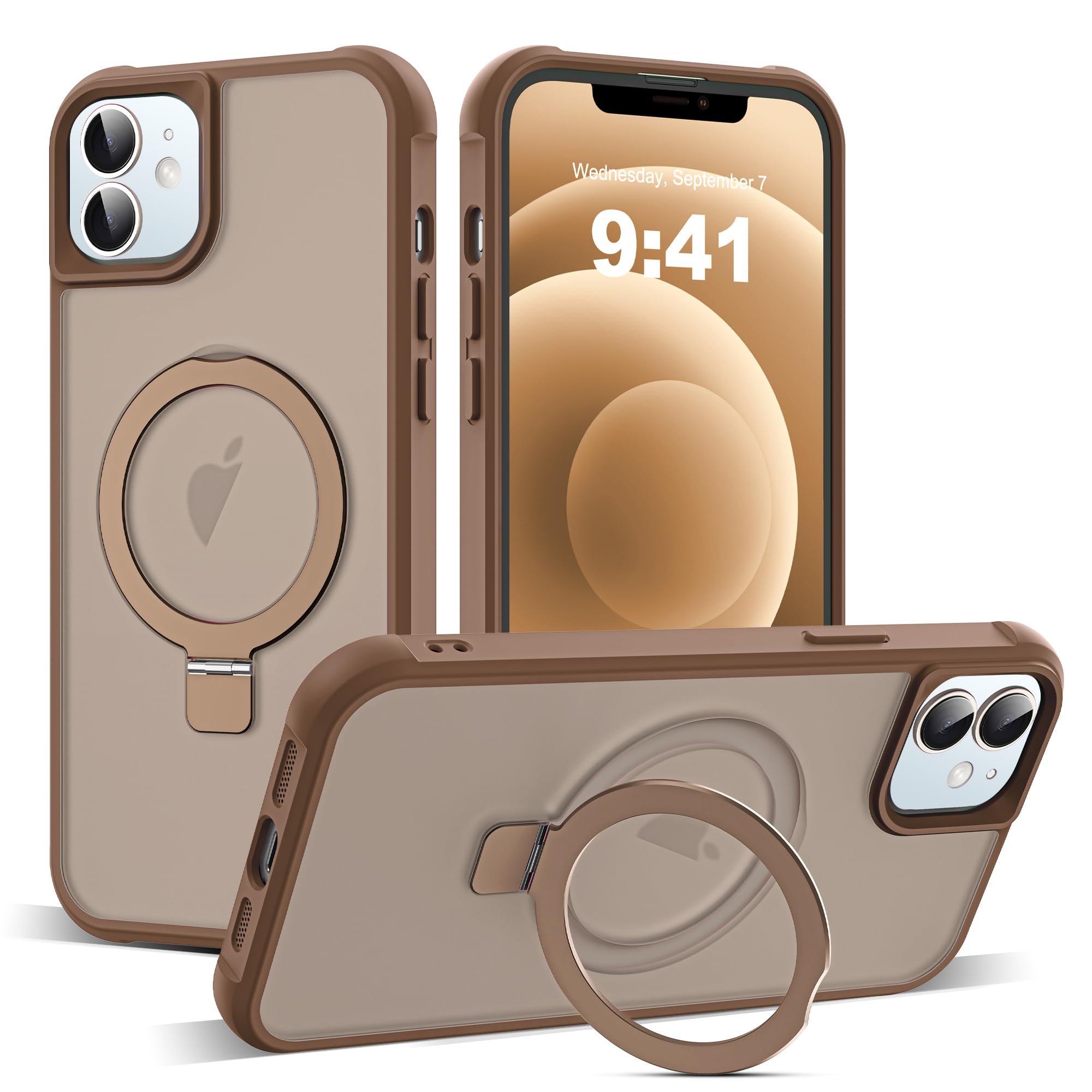 SKYLMW Compatible with iPhone 12 Case & iPhone 12 Pro Case with Invisible Magnetic O-Ring Stand Translucent Phone Cases 6.1" [Compatible with Mag-Safe