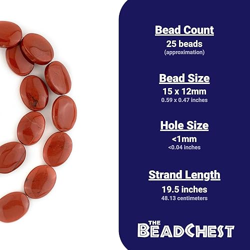Miniatura 4 de TheBeadChest - Cuentas planas ovaladas de jaspe rojo, 0.591 x 0.472 in, hebra de 19.5 pulgadas