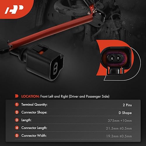 Miniatura 2 de A-Premium Sensores de desgaste de pastillas de freno de disco delanteras compatibles con Porsche Cayenne 2011-2018, Panamera 2010-2016, juego de 2